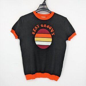 Oxknit Store Sweater Top Women Size XL Stay Groovy Sunset Knit Retro Casual 70s